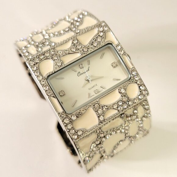 OSIROCK Sequin White Sparkly Cuff Bangle Watch - Picture 1 of 15